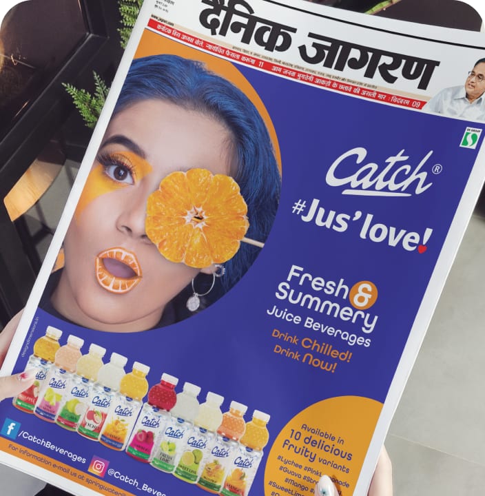 CATCH juice campaign running as a full-page newspaper ad