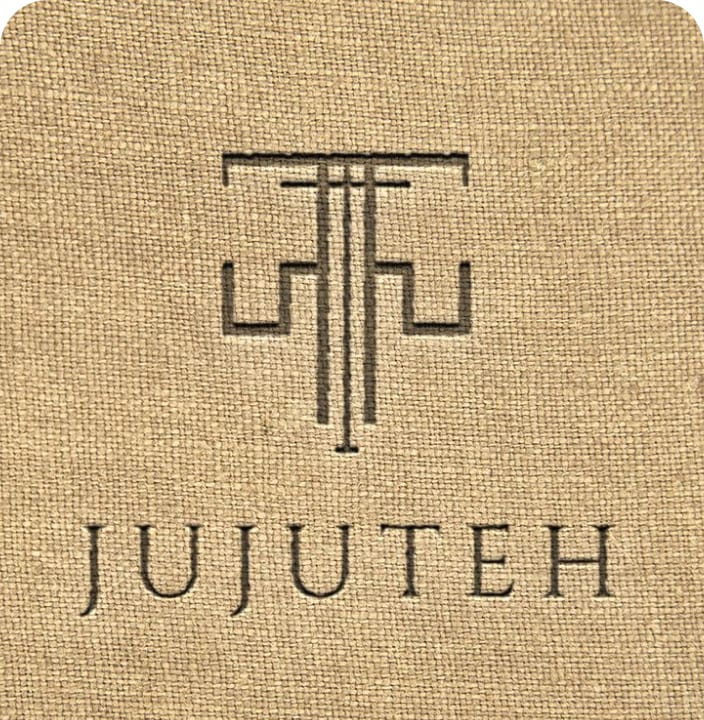 JUJUTEH monogram embossed on natural jute texture