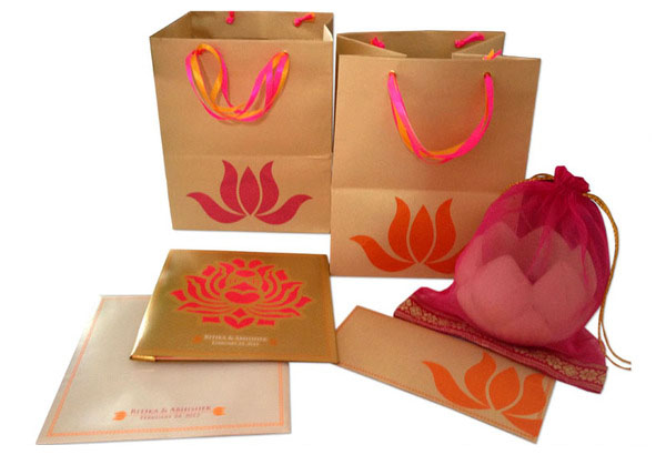 Lotus Wedding Invite card & bag